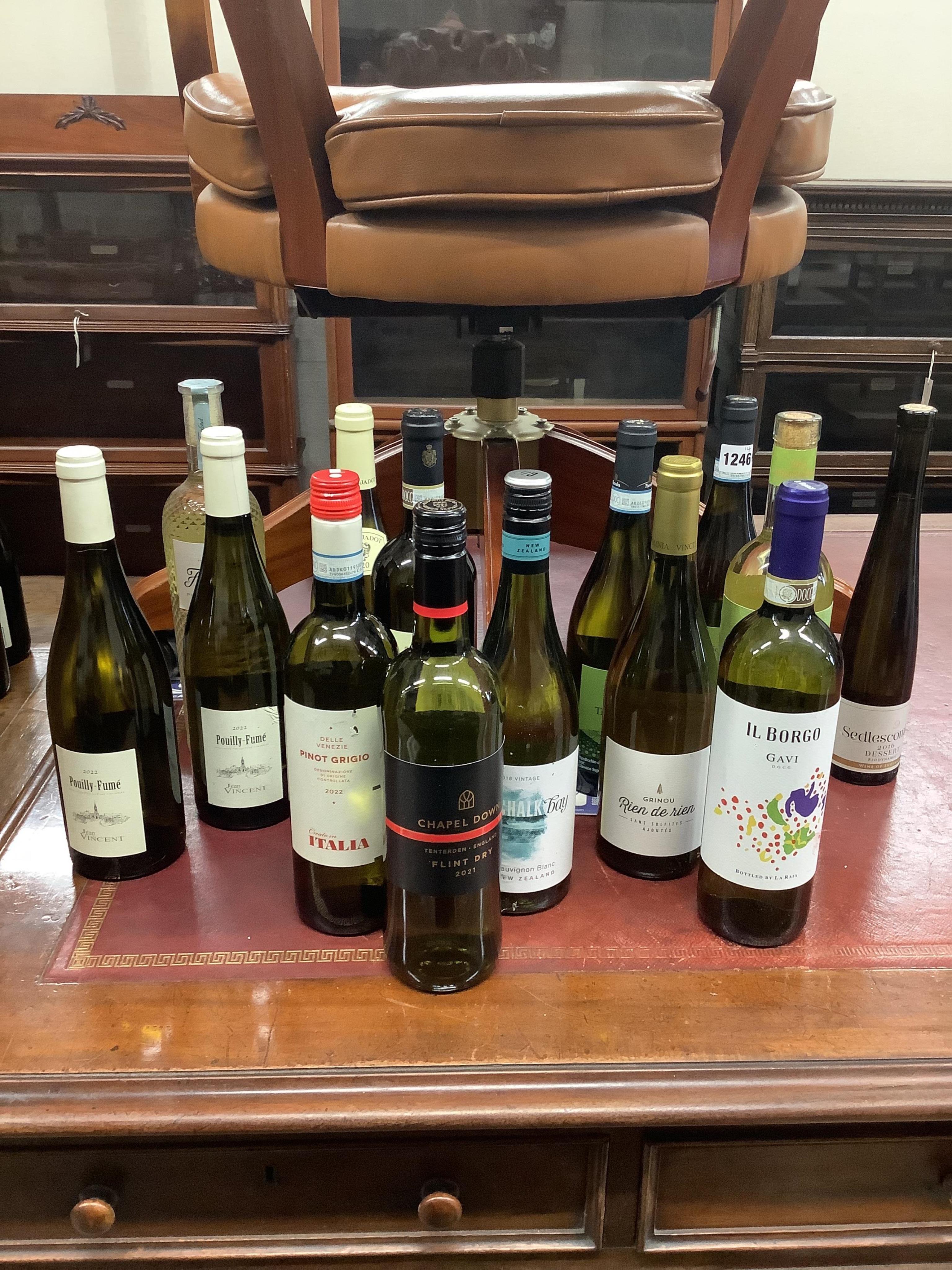 Fourteen bottles of assorted White Wine to include Jean Vincent Pouilly Fume 2022, Louis Jadot Macon Villages and Poggio Verde Frascati 2021.